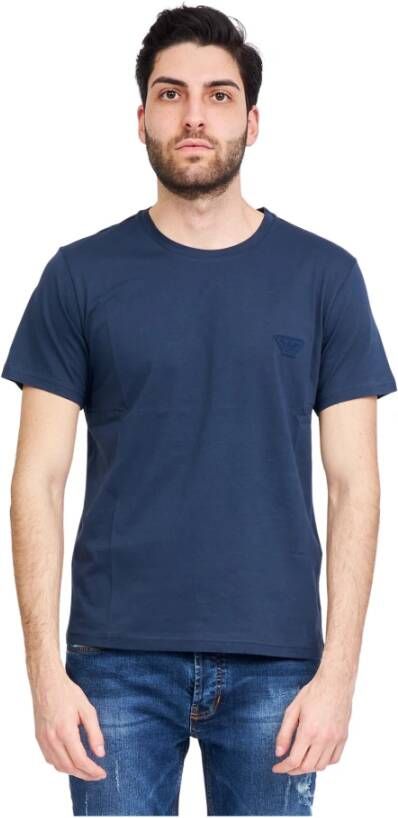 Emporio Armani Katoenen Logo Patch T-Shirt Blue Heren
