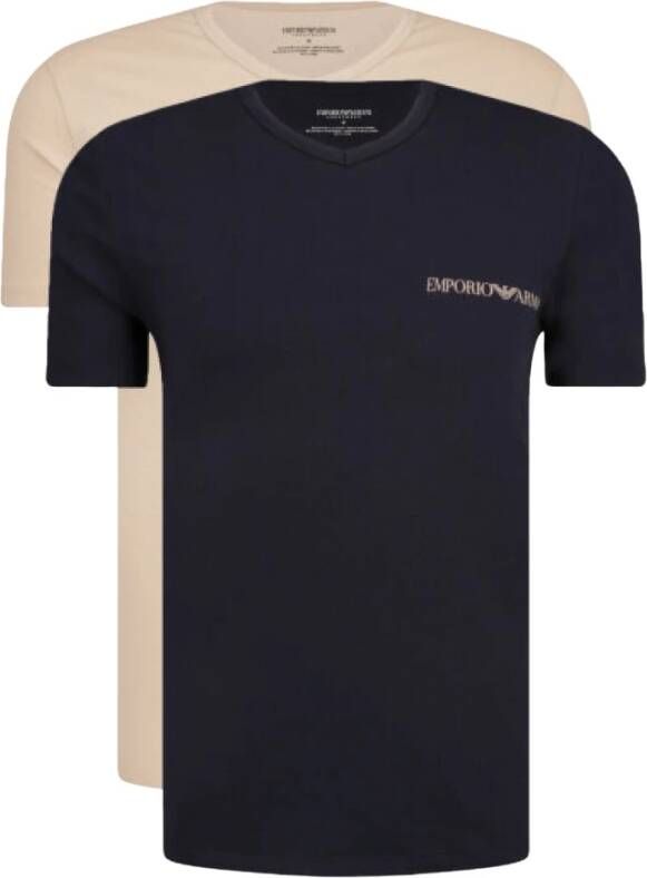 Emporio Armani 2-Pack Stretch Katoenen T-shirts V-hals Slim Fit Korte Mouwen Blue Heren