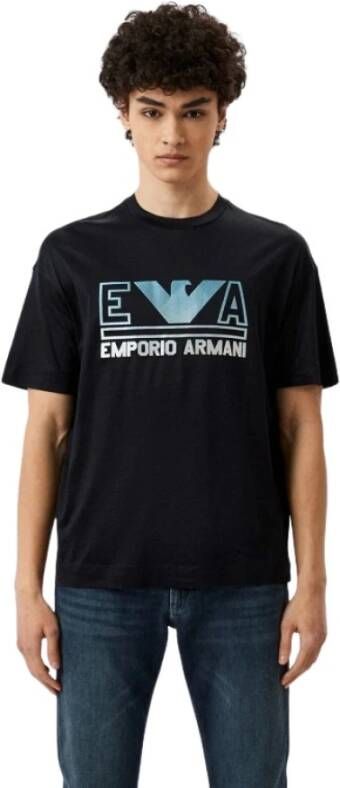 Emporio Armani Maxi Logo Geborduurd T-Shirt voor Heren Blue Heren