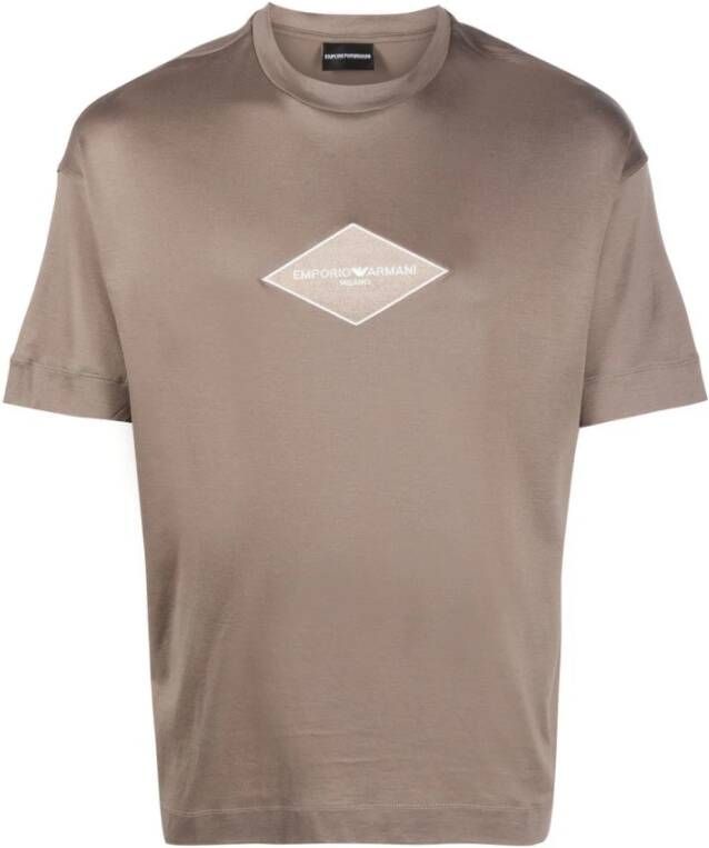 Emporio Armani Bruine T-shirt met Korte Mouwen en Geborduurd Logo Brown Heren