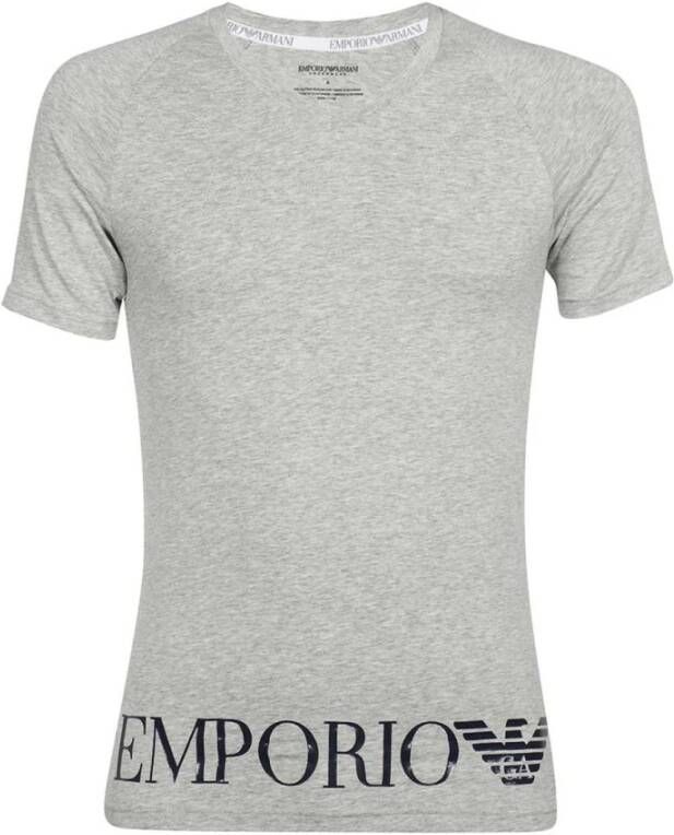 Emporio Armani Aansluitend V-Hals T-Shirt met Merkprint Grijs Heren