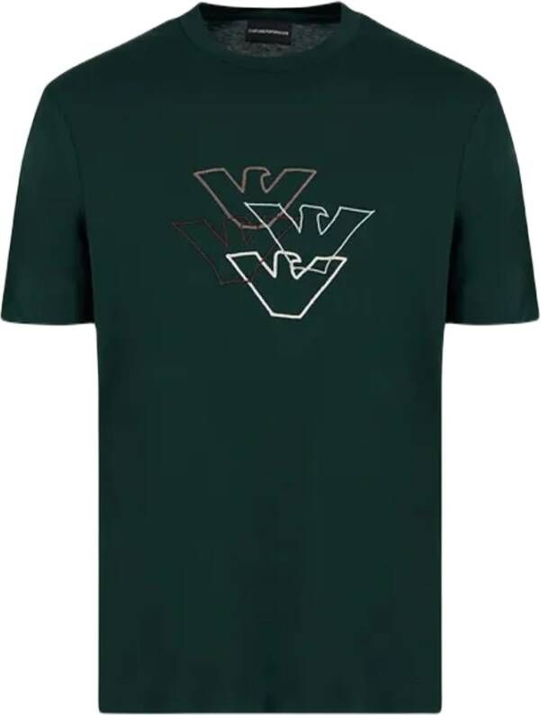 Emporio Armani Groene Jersey T-shirt met Eagle Multi-Logo Groen Heren