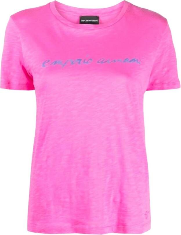 Emporio Armani Katoenen Logo Dames T-Shirt Pink Dames