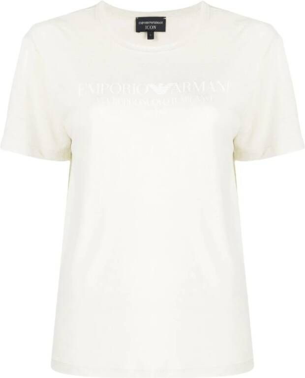 Emporio Armani Logo-Print Linnen-Blend T-Shirt White Dames