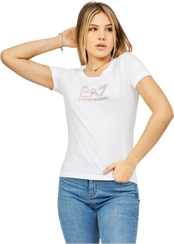 Emporio Armani EA7 Wit T-Shirt met Strass Steentjes White Dames