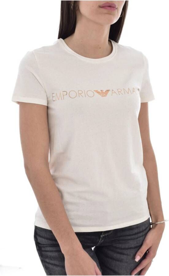 Emporio Armani Glitter Print Stretch Tshirt White Dames
