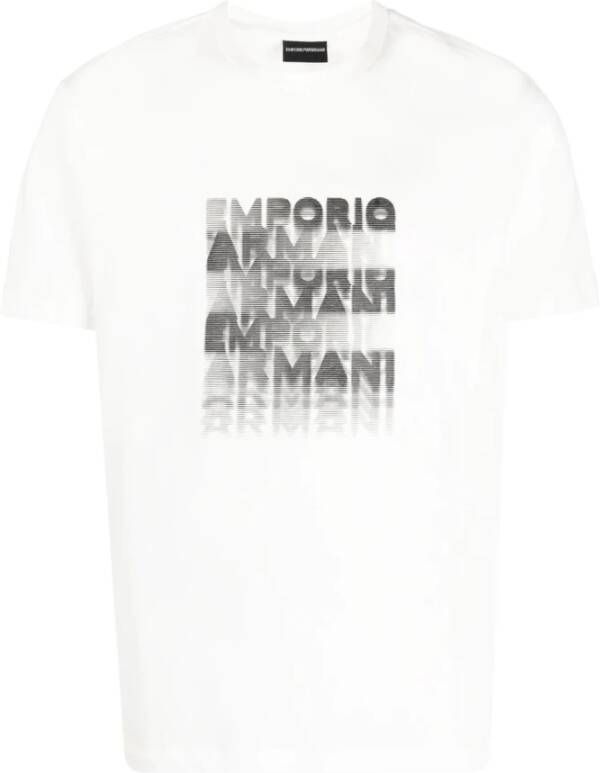 Emporio Armani Logo-Print Katoenen T-Shirt voor Heren White Heren