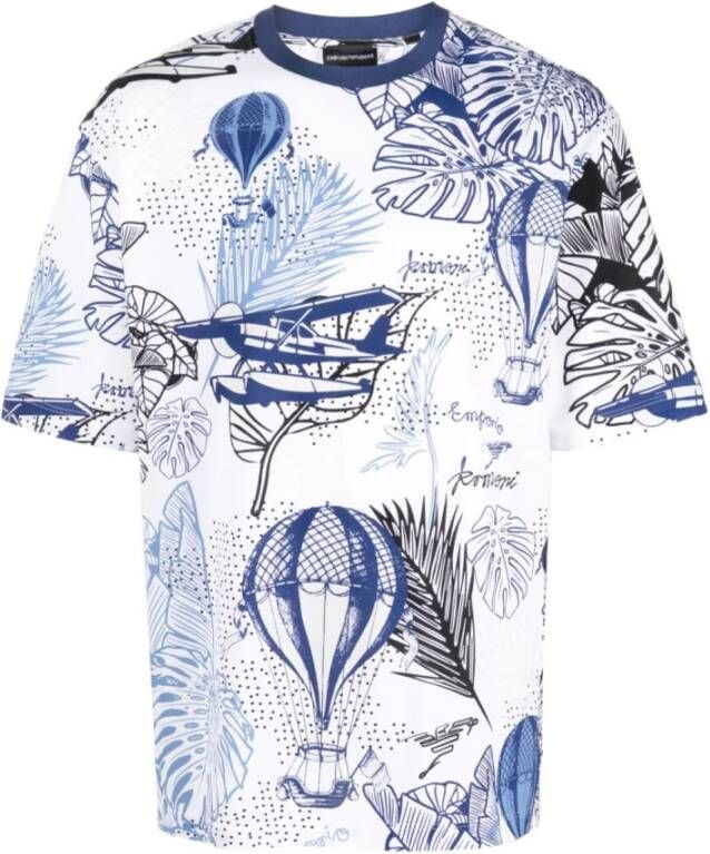 Emporio Armani Grafische Print Crew-Neck T-Shirt White Heren