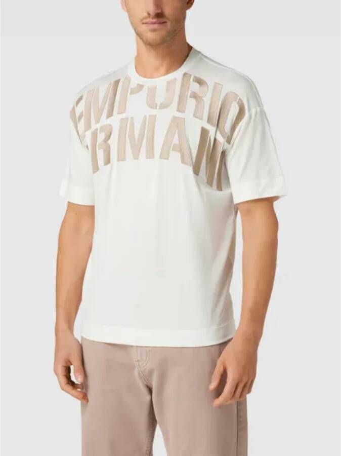 Emporio Armani Korte Mouw Jersey Katoen en Tencel T-shirt met Geborduurd Maxi Logo White Heren