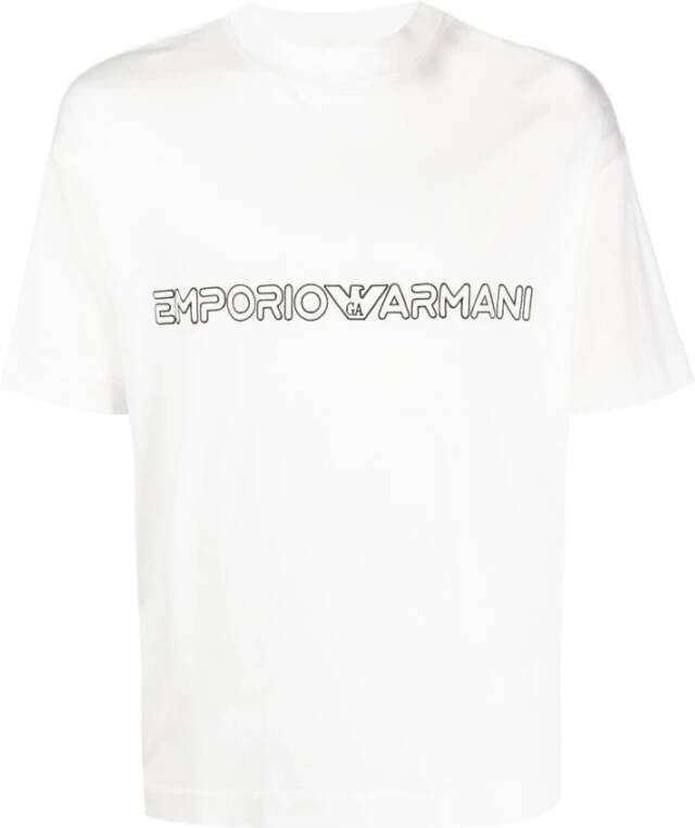 Emporio Armani Heren T-shirt met logo print en ronde hals White Heren