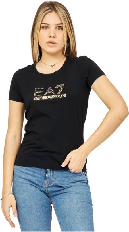 Emporio Armani EA7 Zwarte Katoenen Ronde Hals Slim Fit T-shirt Black Dames