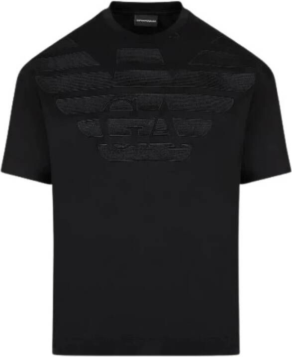 Emporio Armani Zwarte T-shirt met korte mouwen en geborduurd adelaarslogo Black Heren