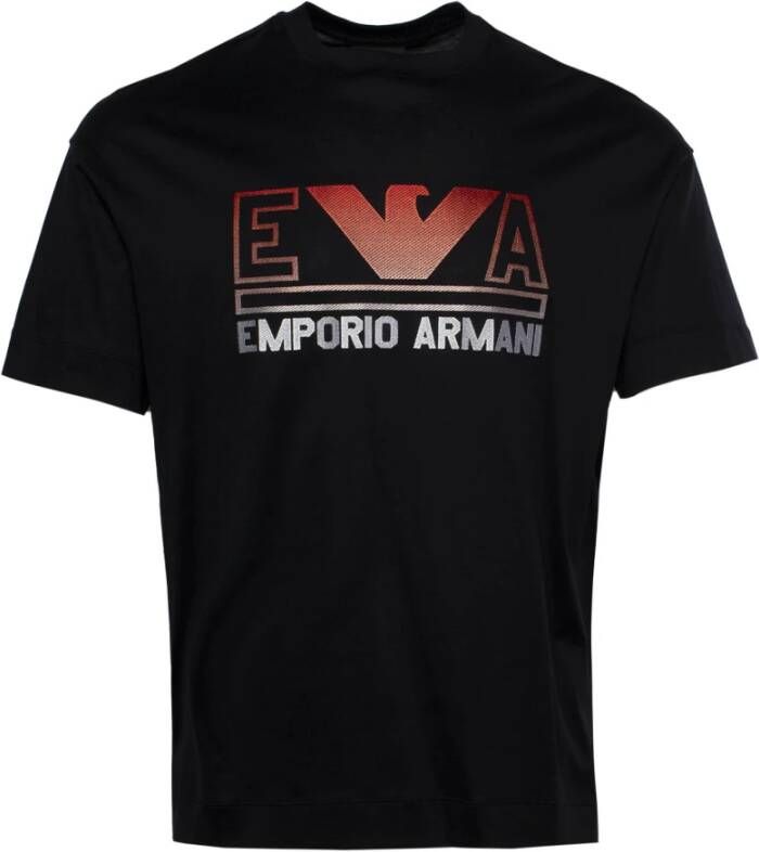 Emporio Armani Logo T-shirt met vuurprint Blue Heren
