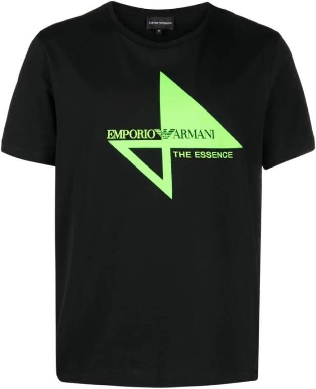 Emporio Armani Logo-Print Katoenen T-Shirt Zwart Groen Black Heren