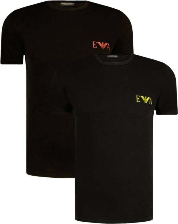 Emporio Armani 2-Pack Stretch Katoenen T-shirts Aansluitende Ronde Hals Korte Mouw Black Heren