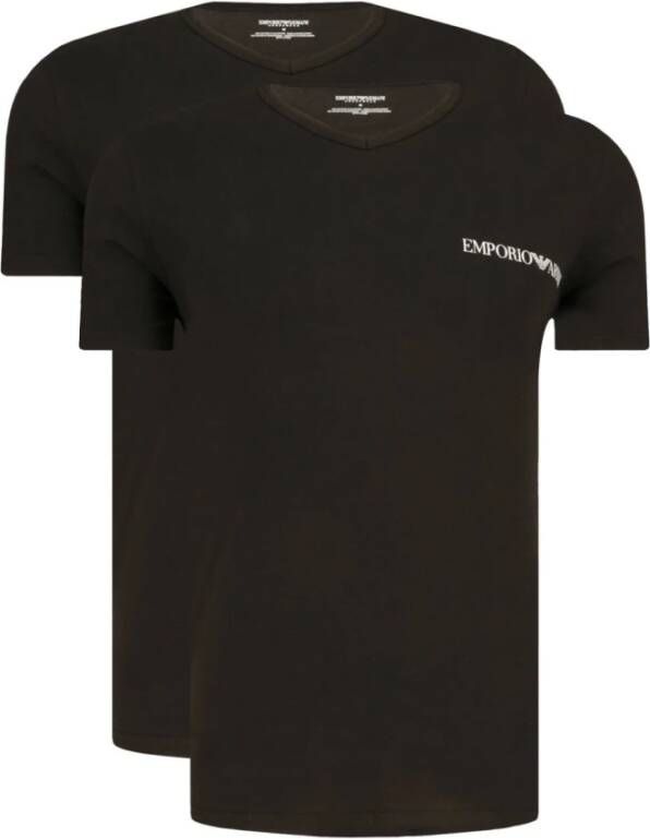 Emporio Armani 2-Pack Stretch Katoenen T-shirts V-hals Slim Fit Korte Mouwen Black Heren