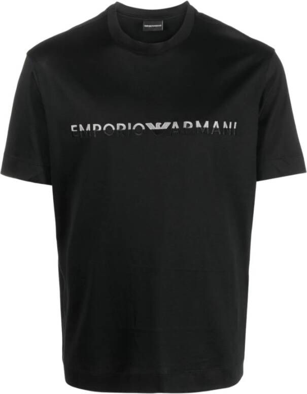 Emporio Armani Zwart T-shirt met geborduurd logo Black Heren