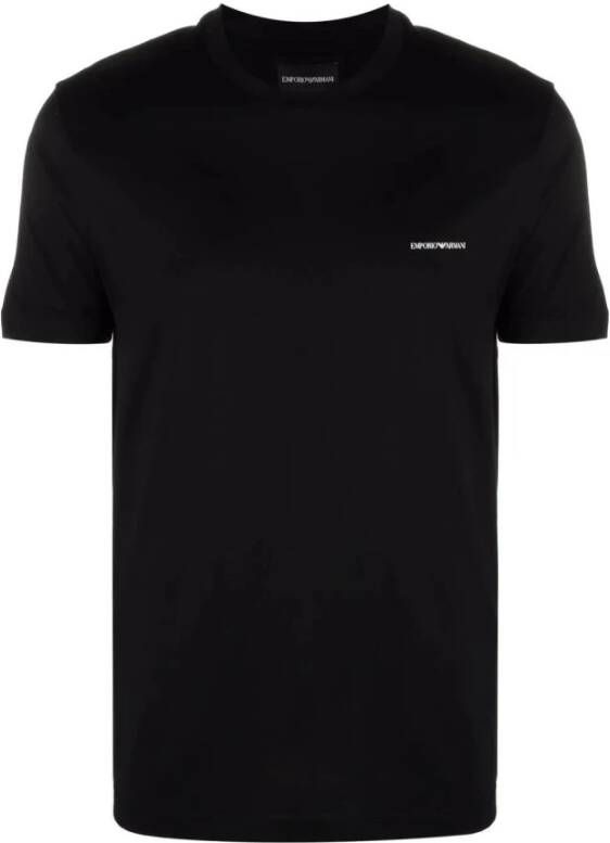 Emporio Armani Text Logo Cotton T Shirt Zwart Heren