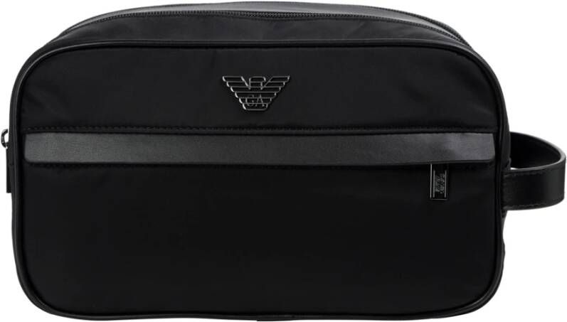 Emporio Armani Toilettas met ritssluiting en effen patroon Black Heren