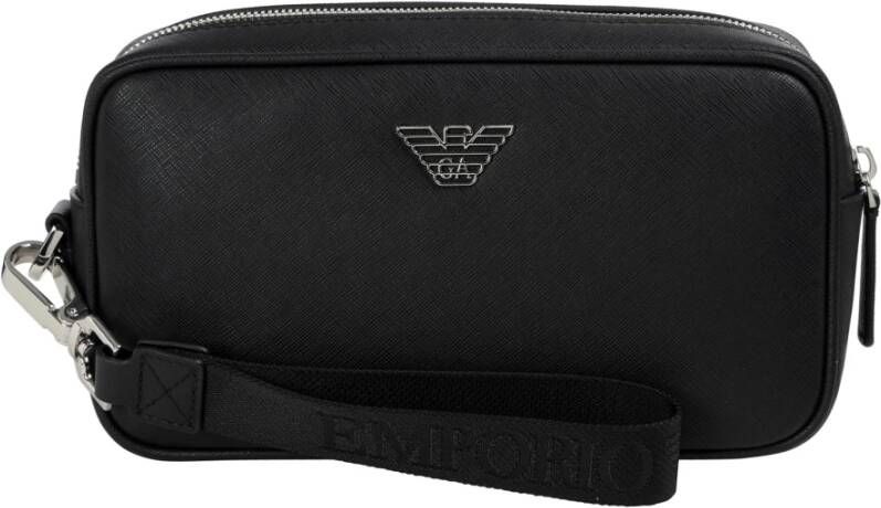 Emporio Armani Zwarte Eco-leren Clutch met Zilveren Logo Black Dames