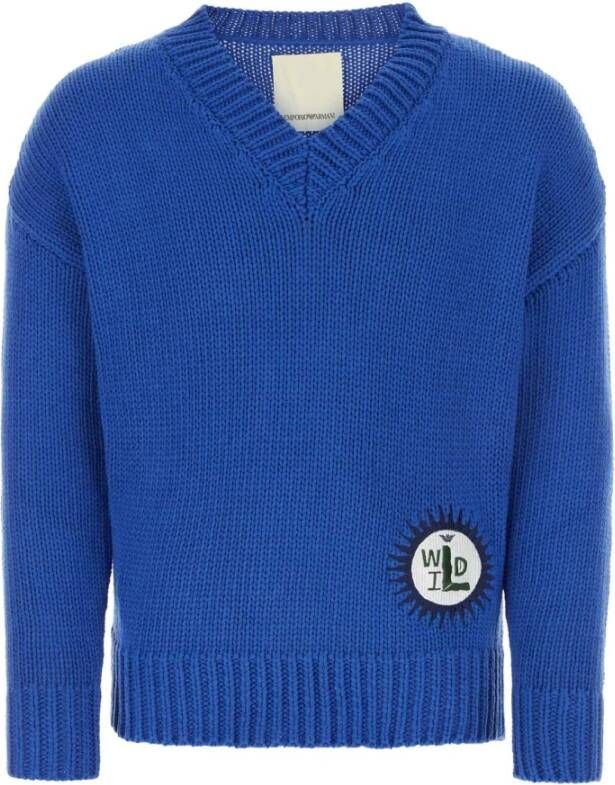 Emporio Ar i Blauwe Katoen Polyester V-Hals Trui Blue