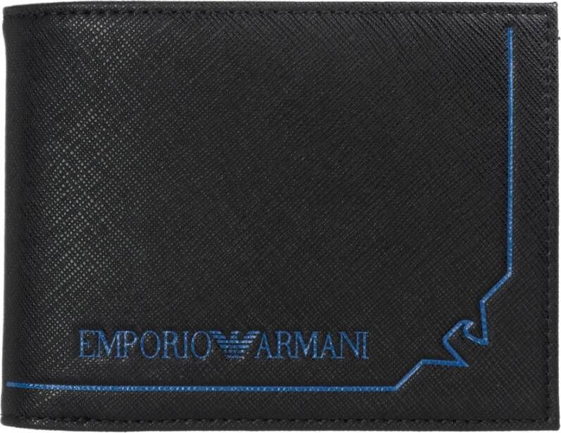Emporio Armani Portemonnee met Contrasterend Blauw Logo en Interne Compartimenten Black Heren