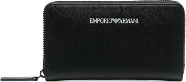 Emporio Armani Zwarte Leren Logo Portemonnee Black Heren