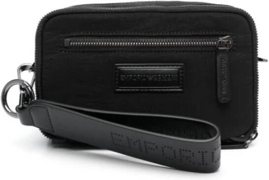 Emporio Armani Logo Handtas Zwart Stof Dubbele Ritssluiting Black Heren