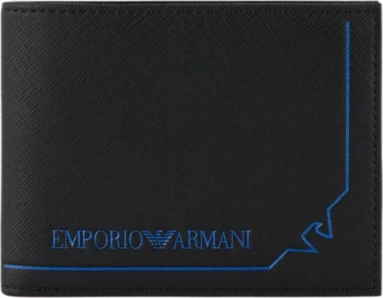 Emporio Armani Portemonnee met Contrasterend Blauw Logo en Interne Compartimenten Black Heren