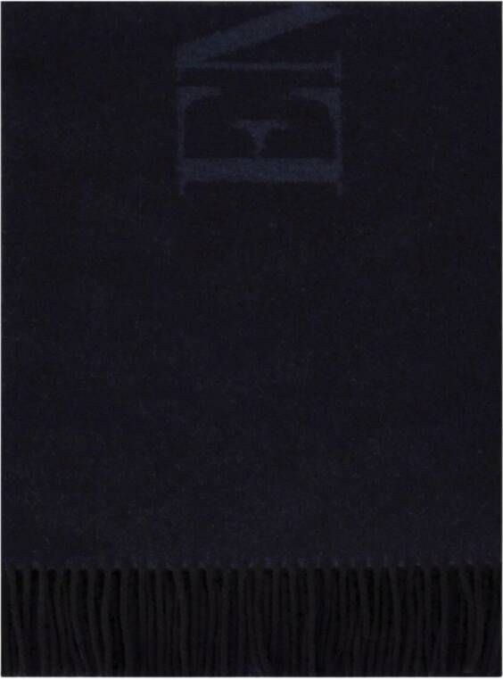 Emporio Armani Blauwe Wollen Sjaal met Logo Stijlvolle Winteraccessoire Blue Heren