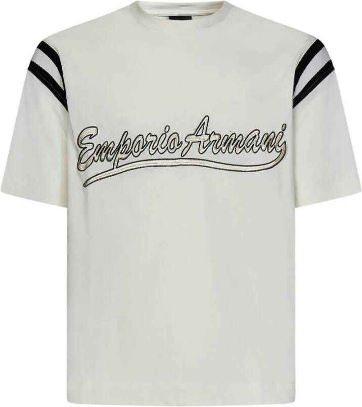 Emporio Armani Witte T-shirts en Polos met Contrasterende Jacquard Inzetstukken White Heren