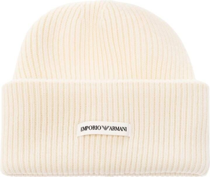 Emporio Armani Wollen beanie met logo Beige Heren