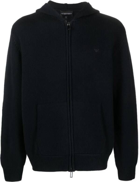 Emporio Armani Wollen hoodie met externe zakken Blauw Heren