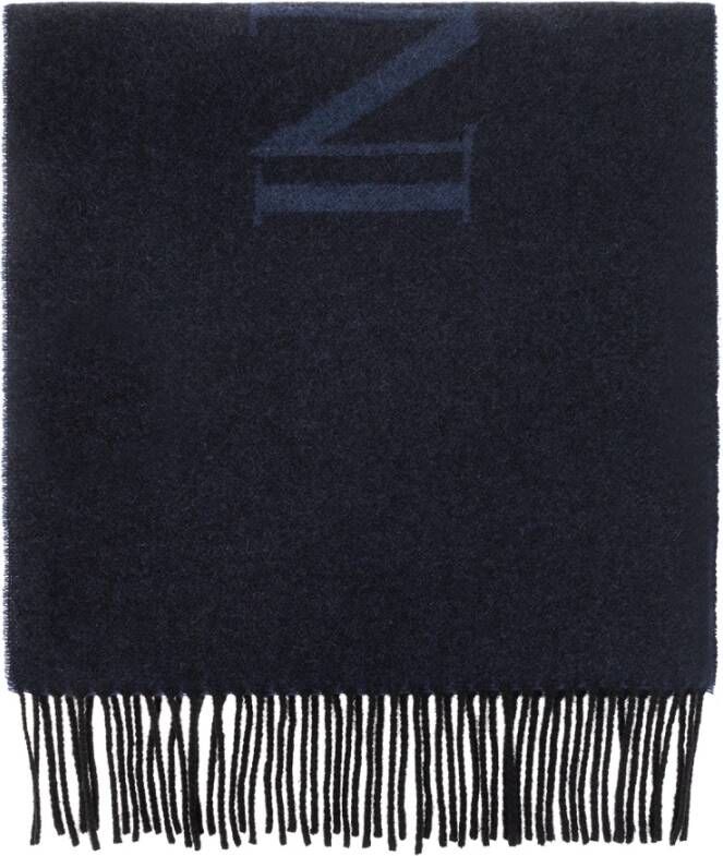 Emporio Armani Blauwe Wollen Sjaal met Logo Stijlvolle Winteraccessoire Blue Heren
