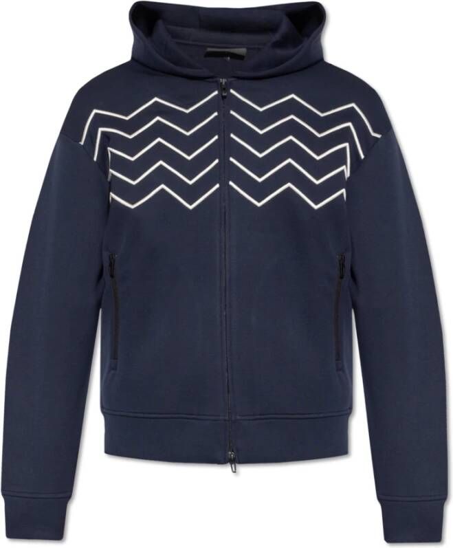 Emporio Armani Blauwe Modal Rits Hoodie met Chevron Borduurwerk Blue Heren