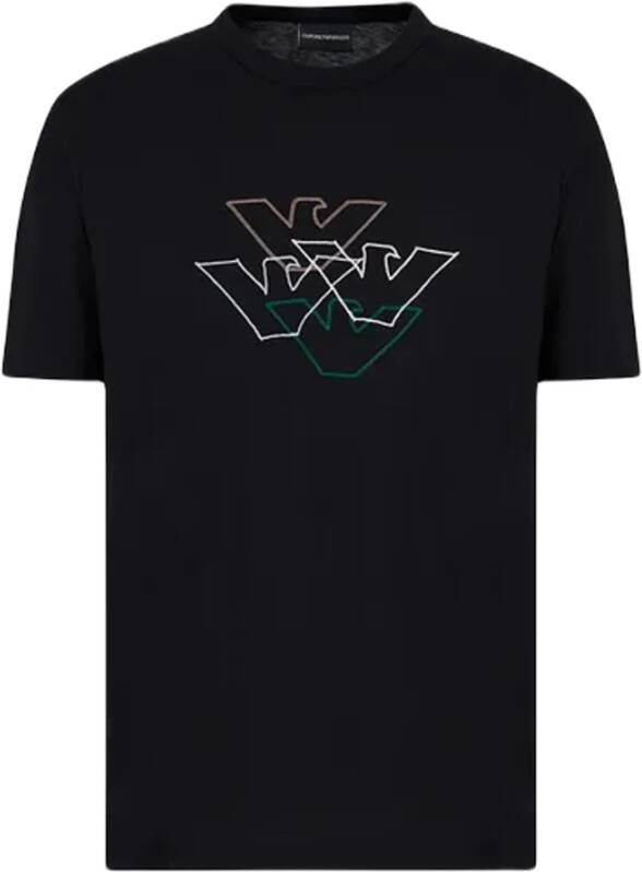 Emporio Armani Zwart Jersey T-shirt met Eagle Multi-Logo Zwart Heren