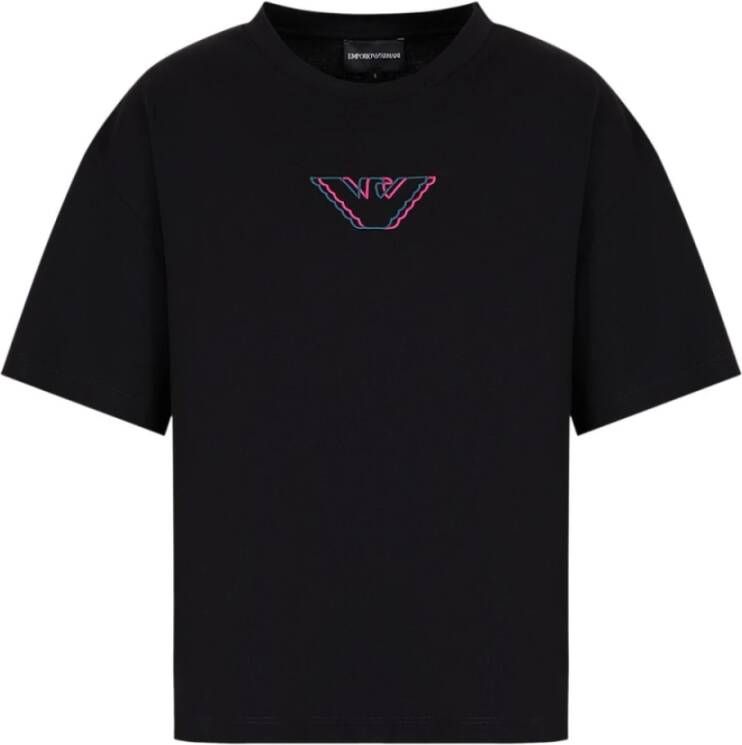Emporio Armani Zwart katoenen T-shirt met geborduurd logo Zwart Dames