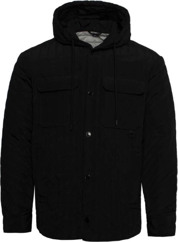 Emporio Armani Zwarte knoop-hooded donsjas Zwart Heren