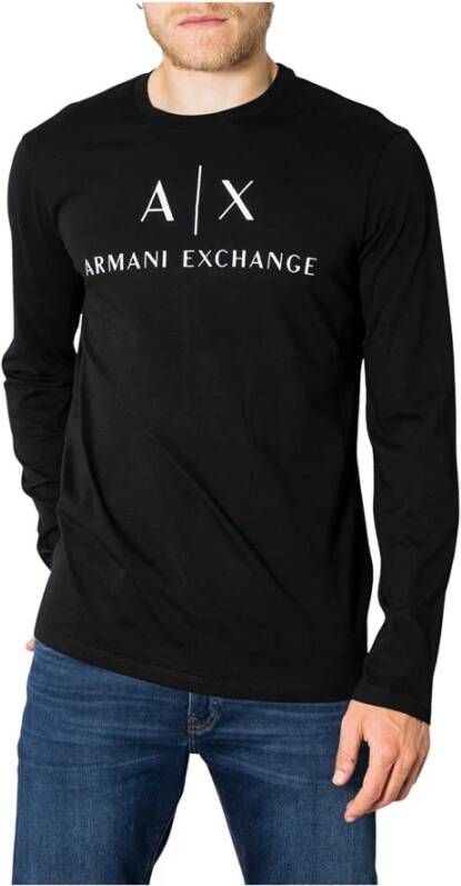 Emporio Armani Zwarte longsleeve logo T-shirt Zwart Heren