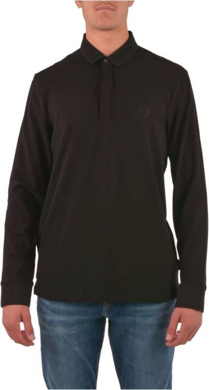 Emporio Armani Zwarte polo met lange mouwen en tonale logo Zwart Heren
