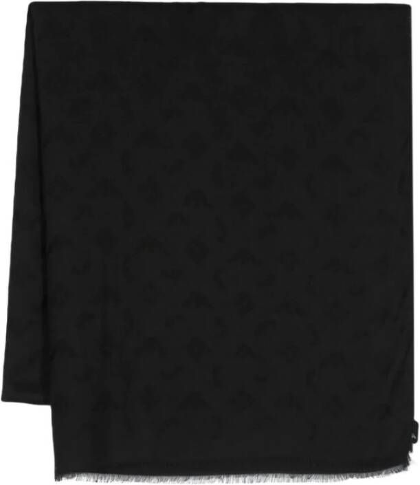 Emporio Armani Modal en Viscose Sjaal met Jacquard Logo Black Heren