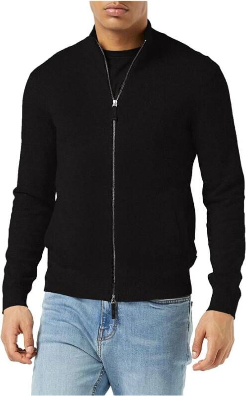 Emporio Armani Zwarte Sweaters met Hoge Kraag Rits Black Heren