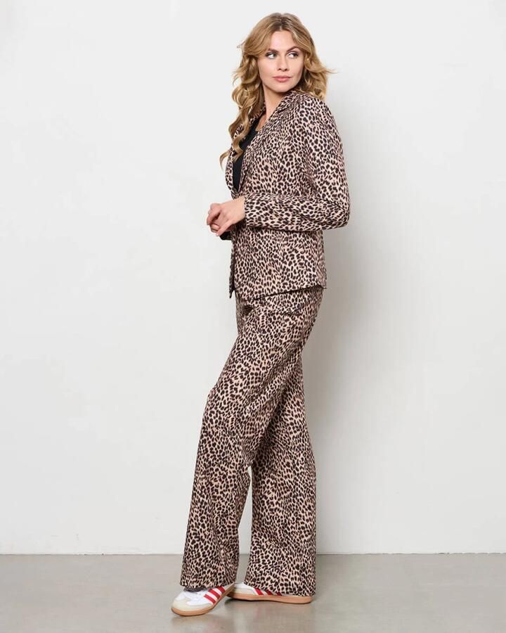 &Co Woman rechtvallende blazer COPENHAGEN ANIMAL met panterprint bruin zwart