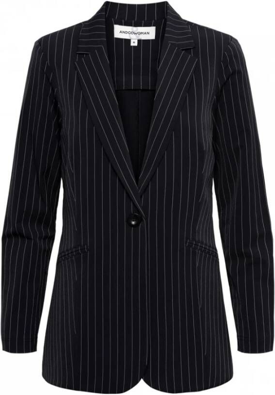 &Co Woman Co Woman blazer Phoebe Stripe Bz128 99000 A Zwart Dames