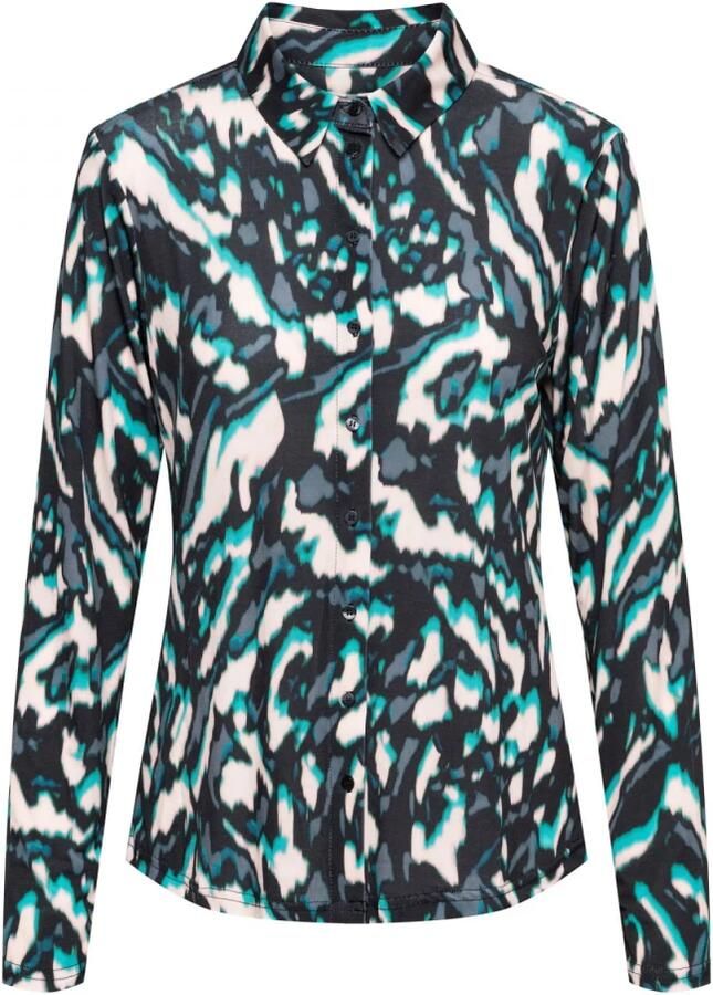&Co Woman blouse met all over print LOTTE MINERAL blauw zwart wit