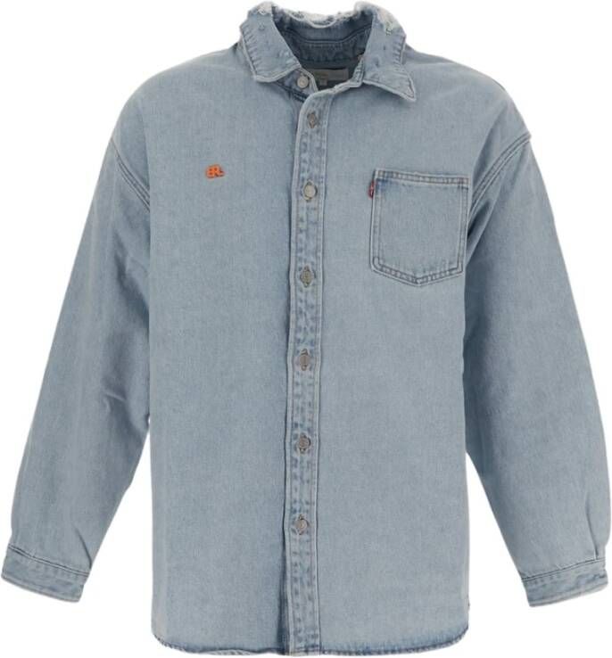 ERL Denim Overshirt Ruwe Kraag Blauw Heren