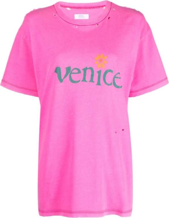 ERL Vervaagd Venice-Print T-Shirt in Fuchsia Roze Pink Heren