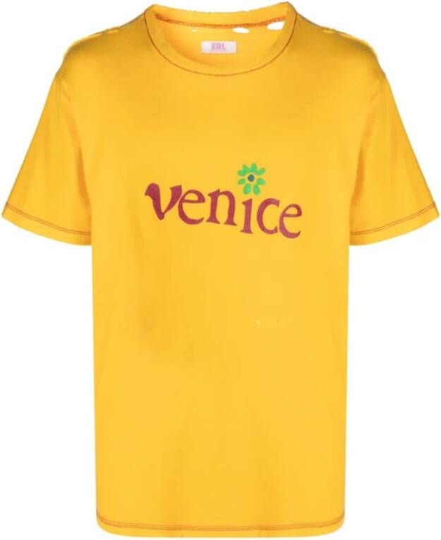 ERL Gele Katoenen T-shirt met Voorprint Yellow Heren