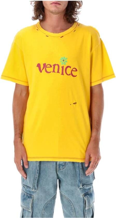 ERL Gele Venice T-Shirt met Bedrukt Logo Geel Heren