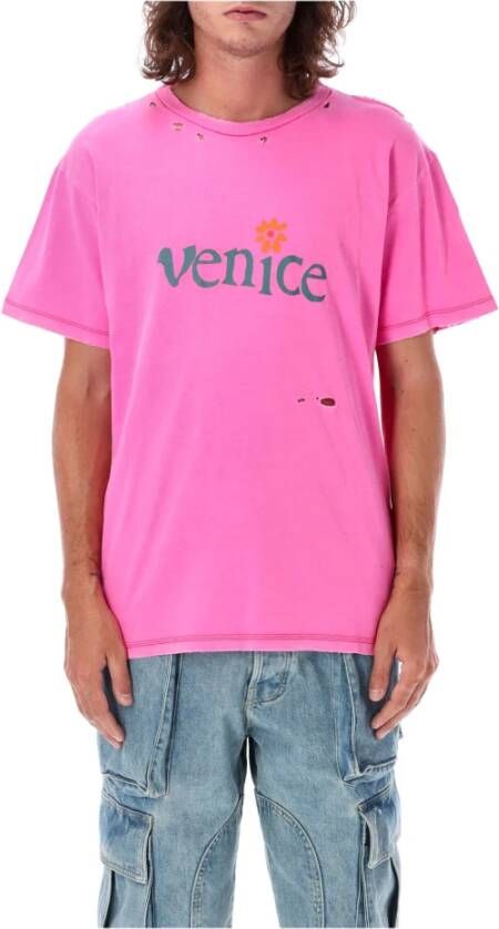 ERL Roze Venice T-shirt met Distressed Effect Roze Heren